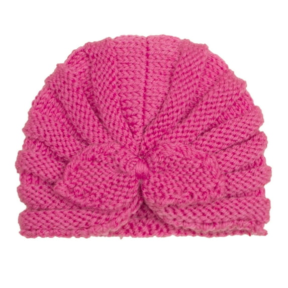 Lovskoo Baby Boys And Girls Turban 10Cm Cable Knit Newborn Beanie Caps Headwraps Winter Hat Hot Pink