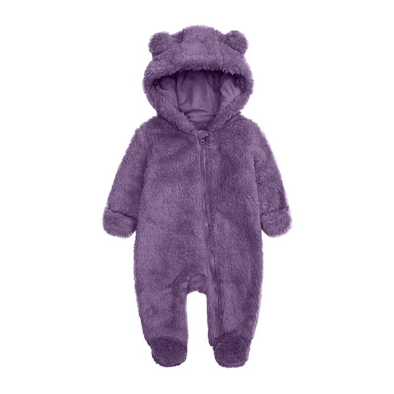 Zwiiyzr Baby Clothes Baby Snowsuit Fleece Lined Onesie Solid Color Outfits Long Jumpsuit Romper Hooded Newborn Pajamas for Infant Purple