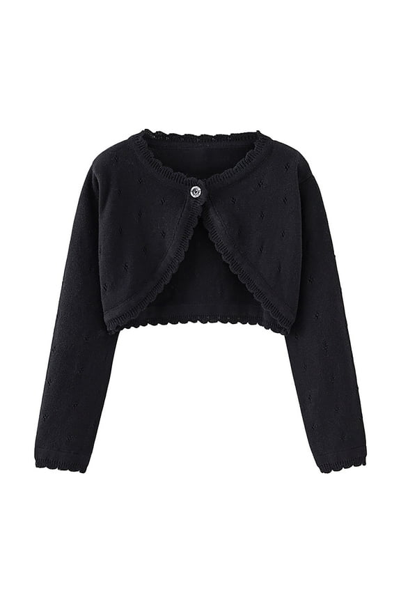 Zwiiyzr Baby Girl and Toddler Long Sleeve Thin Cardigan Kids Knitted Solid Color Button Up Shrug Cardigan Sweater 12Months-7Years Black
