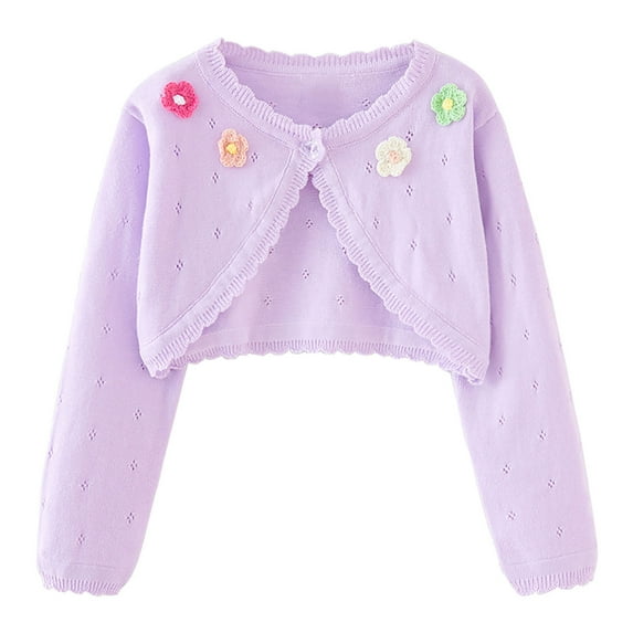 Zwiiyzr Baby Girl and Toddler Long Sleeve Thin Cardigan Kids Knitted Solid Color Button Up Shrug Cardigan Sweater 12Months-7Years Purple