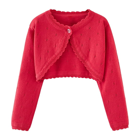 Zwiiyzr Baby Girl and Toddler Long Sleeve Thin Cardigan Kids Knitted Solid Color Button Up Shrug Cardigan Sweater 12Months-7Years Red
