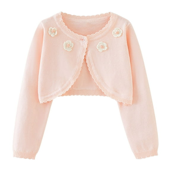 Zwiiyzr Baby Girl and Toddler Long Sleeve Thin Cardigan Kids Knitted Solid Color Button Up Shrug Cardigan Sweater 18 Months-14 Years Pink