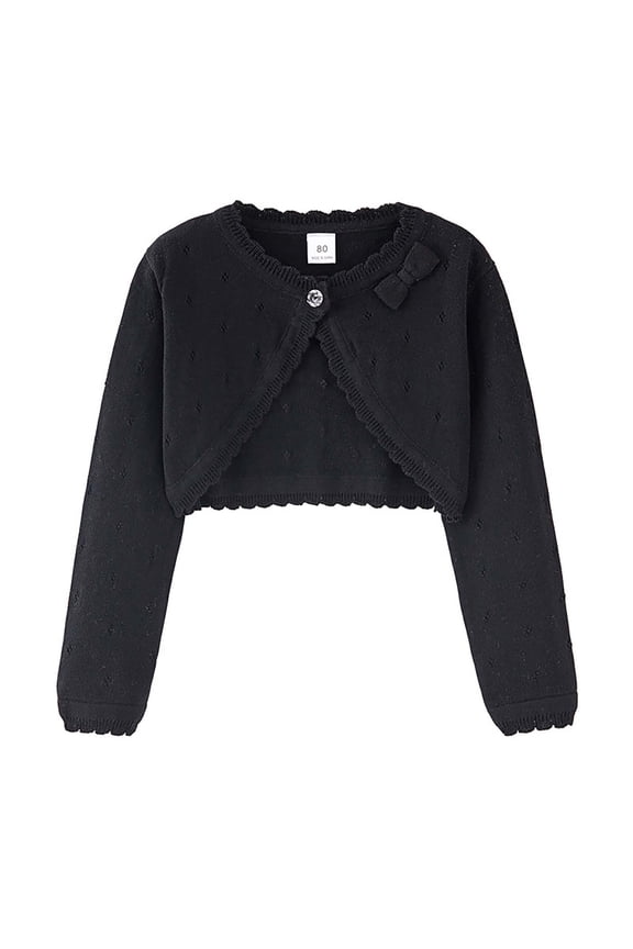 Baby Girl and Toddler Long Sleeve Thin Cardigan Kids Knitted Solid Color Button Up Shrug Cardigan Sweater 2-9 Years Black