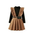thumbnail image 1 of Lovskoo Baby Girls Long Sleeve Skirt Set Warm Knitted Top and Faux Suede Overalls Suspender Ruffle Skirt Girls for 4-8 Years Old Black, 1 of 7