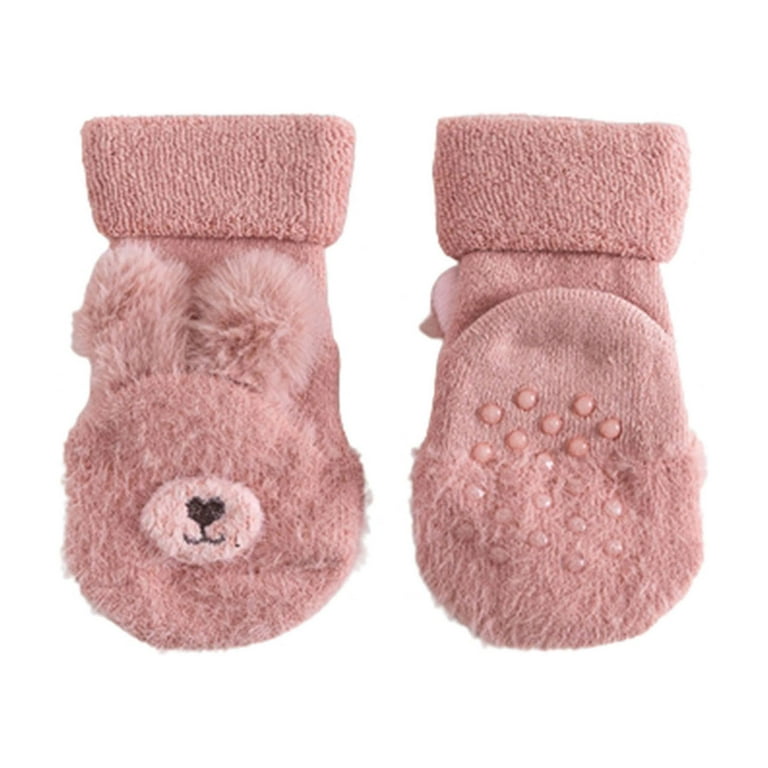 Lovskoo Baby Non Slip Grip Socks Barefoot Shoes First Walkers Children's  Winter Thickened Floor Dispensing Warm Toddler Pink 