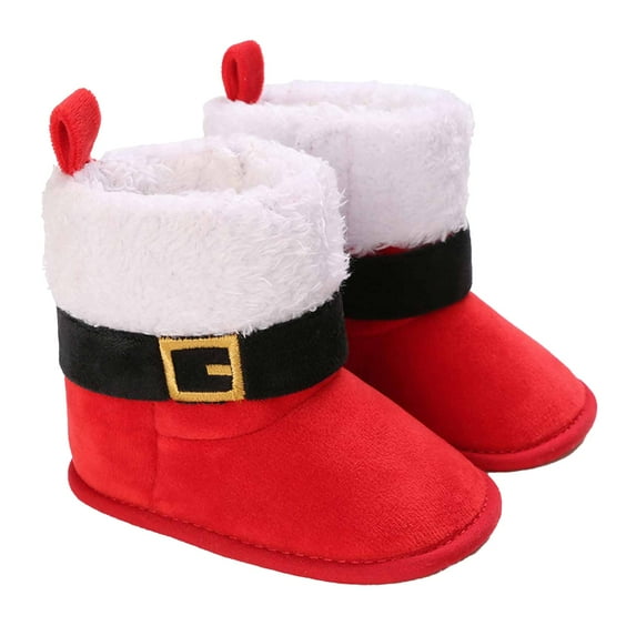 Zwiiyzr Baby Walking Shoes Christmas Gift for Boys Girls Slippers Cozy Fleece Booties Soft Bottom Warm Cartoon Socks Newborn Crib Shoes Red