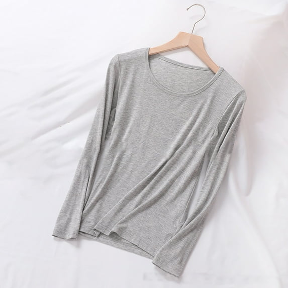 Lovskoo Basic Long Sleeves for Women Pajama Tops Round Neck Tops Loose Casual Pullovers Tee Shirts Basic Tops Gray 4XL