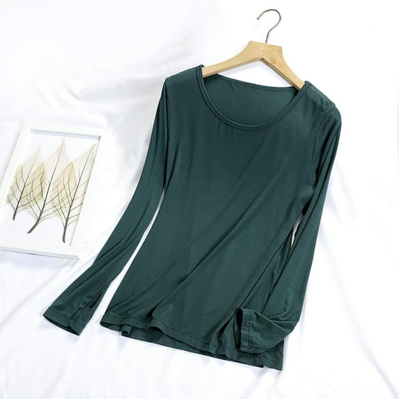 Lovskoo Basic Long Sleeves for Women Pajama Tops Round Neck Tops Loose Casual Pullovers Tee Shirts Basic Tops Green 2XL
