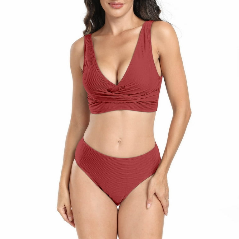 Lovskoo Bikini Set for Women 2024 Two Piece Swimsuits V Neck Low Rise Criss Back Self Tie Spaghetti Straps Swimwear Red Walmart