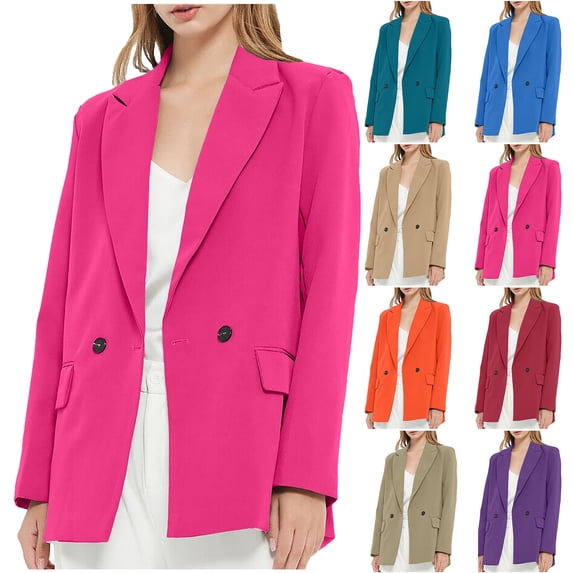 Lovskoo Blazers for Women Business Casual Solid Color Long Sleeve Button Suit Coat Long Sleeve Coat/Jacket Khaki
