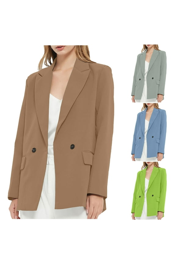 Blazers for Women Business Casual Solid Color Long Sleeve Button Suit Coat Long Sleeve Coat/Jacket Olive Green