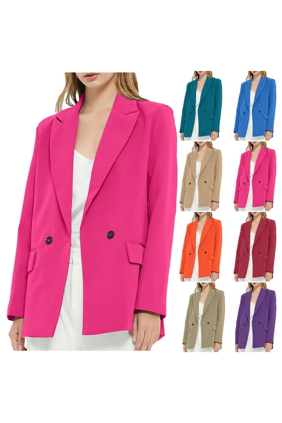 Blazers for Women Business Casual Solid Color Long Sleeve Button Suit Coat Long Sleeve Coat/Jacket Olive Green