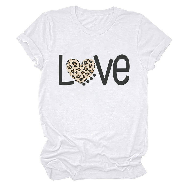 Lovskoo Blouse Valentine'S Day Crewneck T-Shirt Letter Print Short Sleeve  Men'S Women'S Tops Love Word Print T-Shirt For Girl