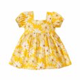 thumbnail image 1 of Zwiiyzr Boho Baby Dress Toddler Girl Summer Daisy Round Neck Bubble Sleeve Bow Short Sleeve Dress for 6 Months-3 Years Baby Clothes Yellow, 1 of 9