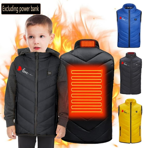Lovskoo Boys and Girls Sleeveless Vest Heated Jacket Kids Usb Intelligent Constant Three Temperature Heated Winter 2 Areas Heated Outerwear Coat Yellow