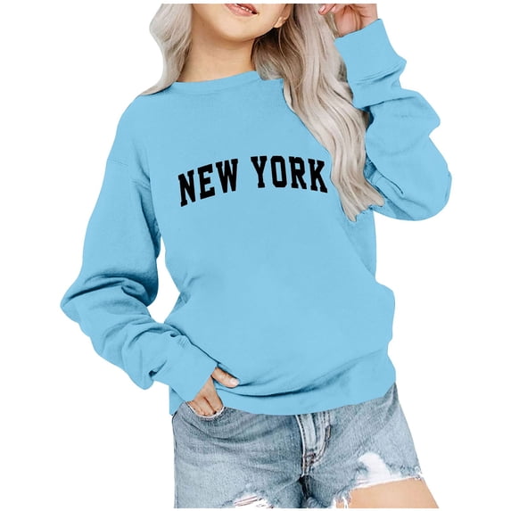 Zwiiyzr Boys Girls' Sweatshirt Long Sleeve Shirts Kids Fashion Crewneck Tops Cute Fall Outfits 1-12 Years Light Blue