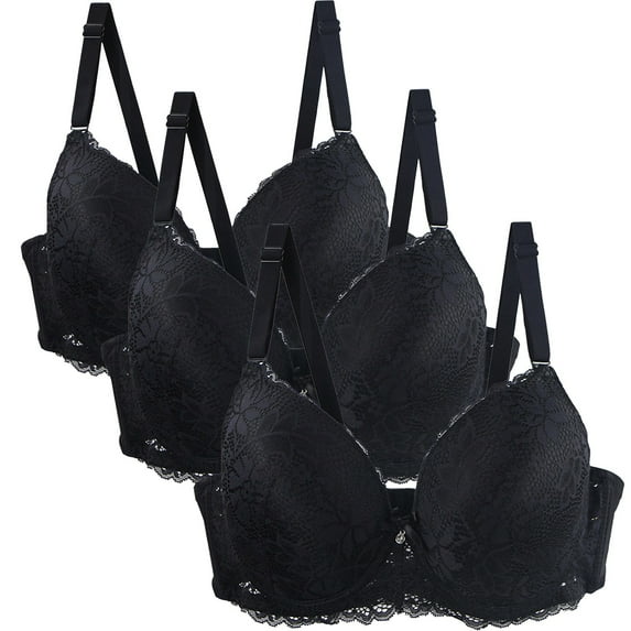 Lovskoo Bra For Women Seamless Lace Sports Comfortable Breathable Everyday Underwear 3Pack Women's Bras Black