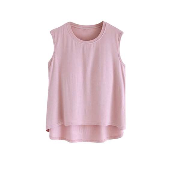 Lovskoo Built In Bra Tank Tops for Women Summer Tops Tank Tops Round Neck Sleeveless Solid Color Blouse Plain Casual Trendy Regular Sleepwear Tops Pink