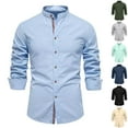 thumbnail image 1 of Lovskoo Business Shirts for Men Cotton And Linen Casual Solid Color Long Sleeve Shirts Stand Up Collar Top Shirts Dark Blue, 1 of 3