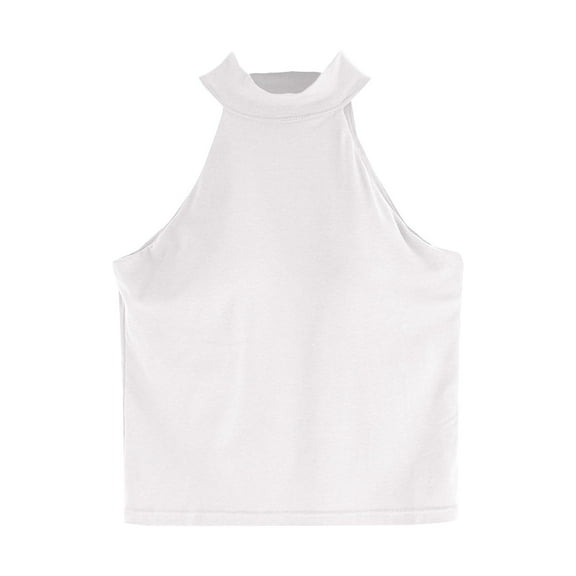 Lovskoo Camisole Tops for Women Round Neck Summer Slim Top with Built in Bra Halter Neck Hanging Sleeveless Shirt White