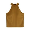 thumbnail image 1 of Lovskoo Camisole Tops for Women Round Neck Summer Slim Top with Built in Bra Halter Neck Hanging Sleeveless Shirt Yellow S, 1 of 5