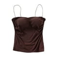 thumbnail image 1 of Lovskoo Camisole Tops for Women Summer Sleeveless Spaghetti Straps Slim Crop Tops with Built-In Shelf Bra Bottom Layer Short Top Coffee L, 1 of 4