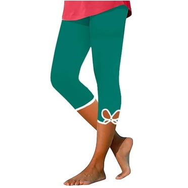 Lovskoo Capri Leggings for Women Summer High Waisted Solid Color Capris Matching Slim Fitting Yoga Gym Pants Mint Green
