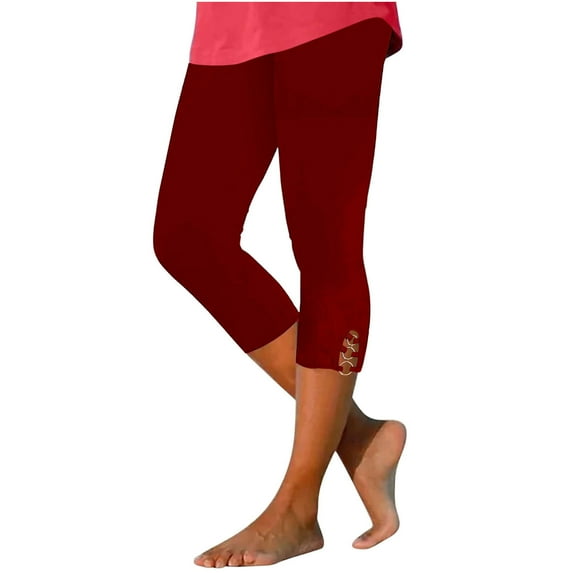 Lovskoo Capri Leggings for Women Summer High Waisted Solid Color Capris Matching Slim Fitting Yoga Gym Pants Red