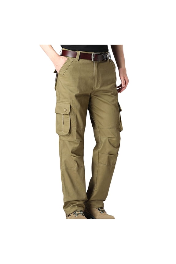 Capri Pants for Men Solid Color Outdoors Thick Straight Leg Pants Mountain Climbing Multi Pocket Overalls Trousers Yellow