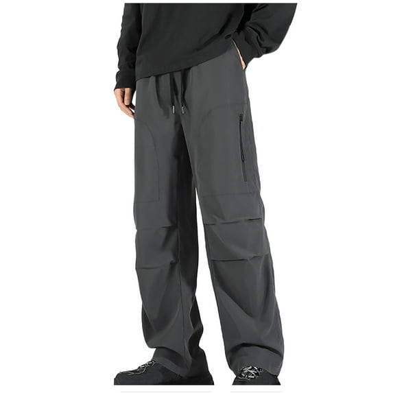 Lovskoo Capri Pants for Men Trendy Casual Solid Color Pockets Elastic Drawstring Casual Pants Dark Gray