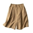 thumbnail image 1 of Lovskoo Capri Pants for Women Cotton and Linen Loose High Waisted Wide Leg Solid Color Lounge Knee Length Bermuda Shorts Khaki, 1 of 9