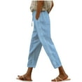 thumbnail image 1 of Lovskoo Capri Pants for Women Cotton and Linen Summer Pants Casual Solid Color Elastic Waist Linen Pockets Lounge Pants Sky Blue, 1 of 7