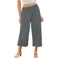 thumbnail image 1 of Lovskoo Capri Pants for Women Cotton and Linen Trendy Casual Solid Color Elastic Loose Lounge Pants Straight Wide Leg Trousers with Pocket Gray, 1 of 5