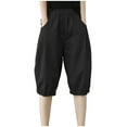 thumbnail image 1 of Lovskoo Capri Pants for Women Cotton and Linen Trendy Solid Color Loose Casual Wide Leg Cropped Lounge Pants Black, 1 of 9
