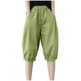 thumbnail image 1 of Lovskoo Capri Pants for Women Cotton and Linen Trendy Solid Color Loose Casual Wide Leg Cropped Lounge Pants Green, 1 of 9