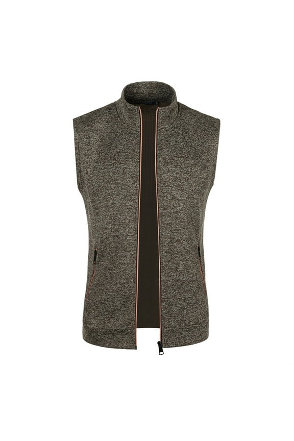 Cardigan Sweaters Vest for Men Thin Fleece Knit Slim Cardigan Zipper Pocket Sleeveless Casual Coat Jacket Coffee