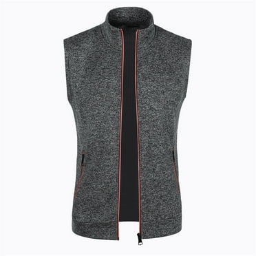 Lovskoo Cardigan Sweaters Vest for Men Thin Fleece Knit Slim Cardigan Zipper Pocket Sleeveless Casual Coat Jacket Dark Gray