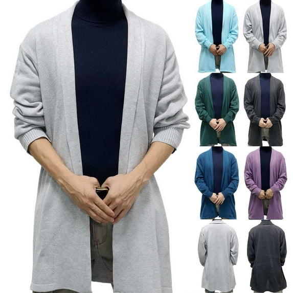 Lovskoo Cardigan Sweaters for Men Long Sleeve Winter Solid Color Sweater Cardigan Jacket Long Cut Casual Sweater Coat Sky Blue