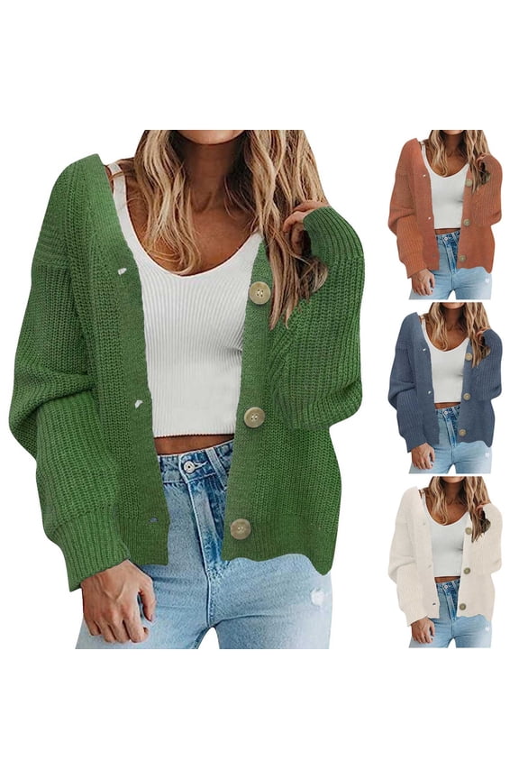 Cardigan Sweaters for Women Open Front Fall Trendy Rounk Neck Long Sleeve Button Blouse Oversized Winter Outerwear Tops Beige