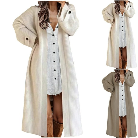 Lovskoo Cardigan Sweaters for Women Open Front Long Sleeve Loose Knitted Trendy Coat Oversized Winter Outerwear Tops Beige