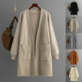 thumbnail image 1 of Lovskoo Cardigan Sweaters for Women Open Front Long Sleeve Solid Color Loose Jacket Oversized Winter Outerwear Tops Beige, 1 of 4