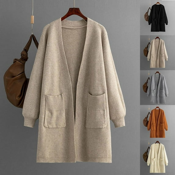 Lovskoo Cardigan Sweaters for Women Open Front Long Sleeve Solid Color Loose Jacket Oversized Winter Outerwear Tops Black
