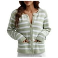 thumbnail image 1 of Lovskoo Cardigan Sweaters for Women Open Front Long Sleeve Striped Trendy Loose Border Knit Single Breasted Tops Green, 1 of 5