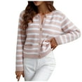 thumbnail image 1 of Lovskoo Cardigan Sweaters for Women Open Front Long Sleeve Striped Trendy Loose Border Knit Single Breasted Tops Pink, 1 of 5
