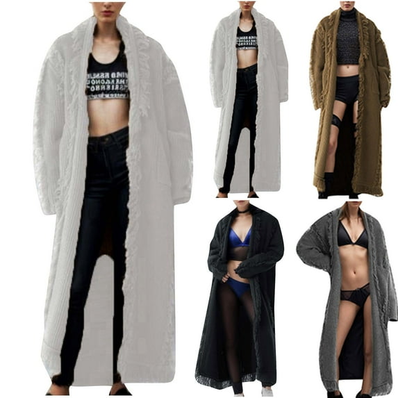 Lovskoo Cardigan Sweaters for Women Open Front Long Sleeve Tassels Loose Knitted Trendy Coat Oversized Winter Outerwear Tops Beige