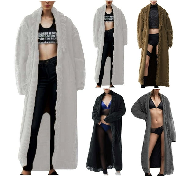 Lovskoo Cardigan Sweaters for Women Open Front Long Sleeve Tassels Loose Knitted Trendy Coat Oversized Winter Outerwear Tops Gray