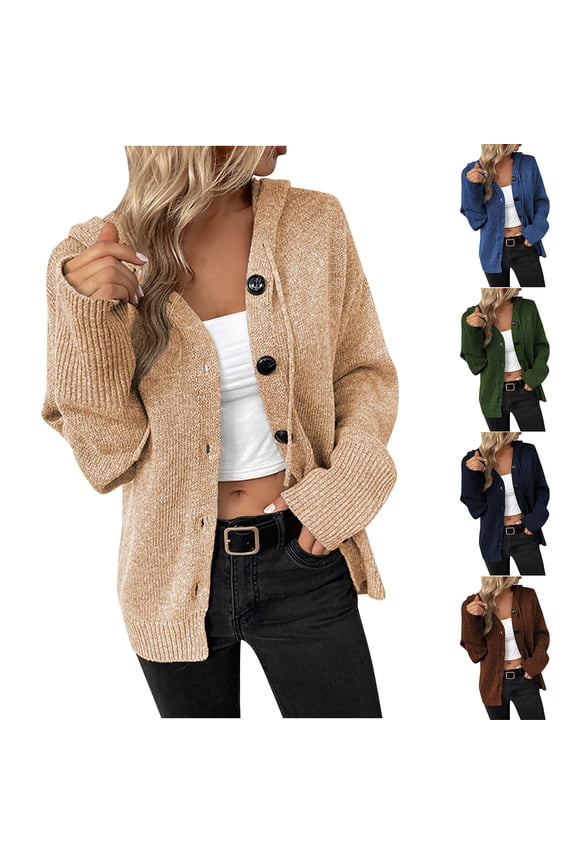 Cardigan Sweaters for Women Open Front Loose Solid Color Rope Short Knitting Hooded Jacket Oversized Winter Outerwear Tops Blue