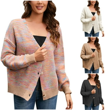 Lovskoo Cardigan Sweaters for Women Open Front Trendy Daily V Neck Long Sleeve Knit Coat Oversized Winter Outerwear Tops Rose Gold