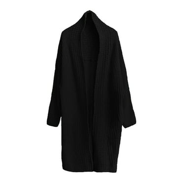 Lovskoo Cardigan Sweaters for Women Open Front Trendy Long Sleeve Solid Color Long Coat Blouse Oversized Winter Outerwear Tops Black