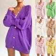 thumbnail image 1 of Lovskoo Cardigan Sweaters for Women Open Front Trendy Solid Color Long Sleeve Shirts Oversized Winter Outerwear Tops Purple, 1 of 6